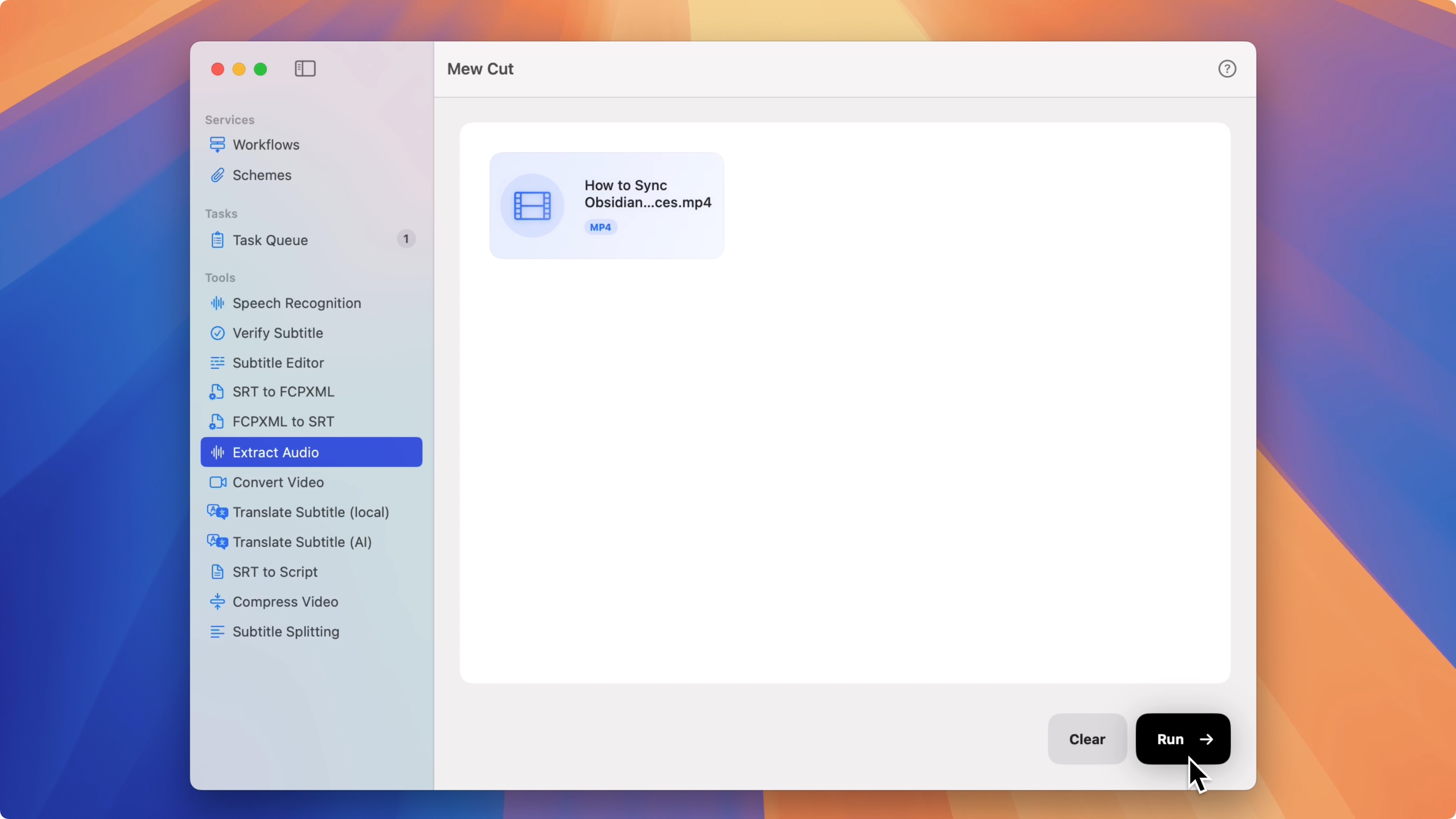 Exported audio appears in the Task Queue on Mac