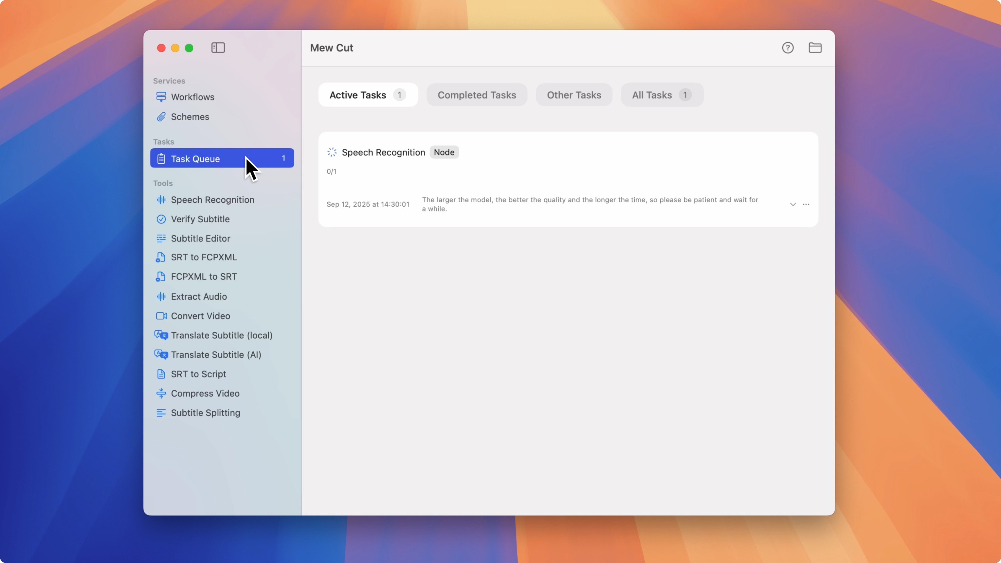 SRT subtitle files in the Task Queue on Mac